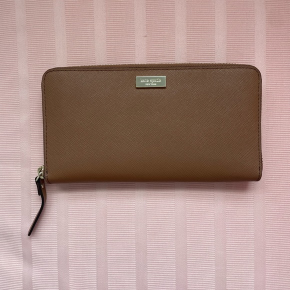 KATE SPADE - Brown Leather Envelope Large Zip Wallet - Picture 1 of 8